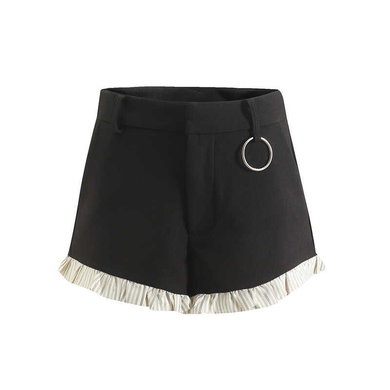 Chic Niche Design Loose Shoulder Short Sleeve T-shirt Contrast Color Stripes Lace Shorts Casual All-Match Suit