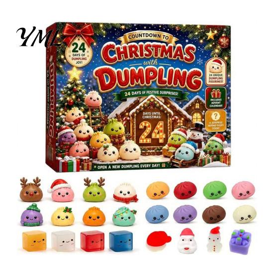 Christmas Advent Calendar for Kids with 24Pcs Squeeze Dumplings, Soft Sensory Fidget Interactive Holiday Gift Toddlers Toys Adults, Countdown