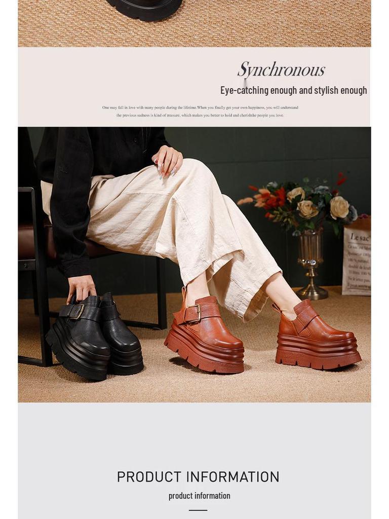 Damskie wszechstronne buty na grubej podeszwie - Premium skóra bydlęca, lekkie podwyższenie, kolekcja Jesień/Zima 2025.