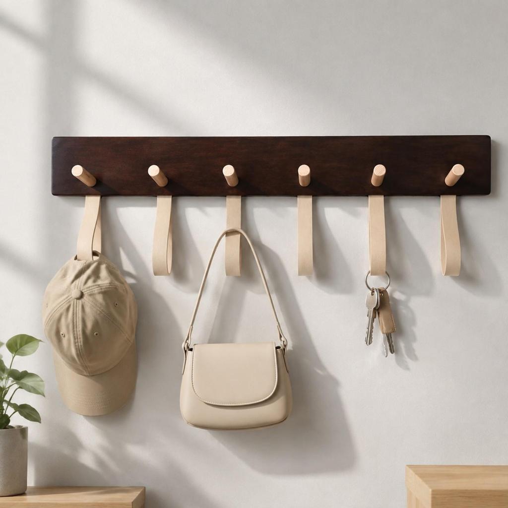 Wooden Coat Hook Rack Minimalist Hardware Long for Mudroom, Bedroom, Minimalists