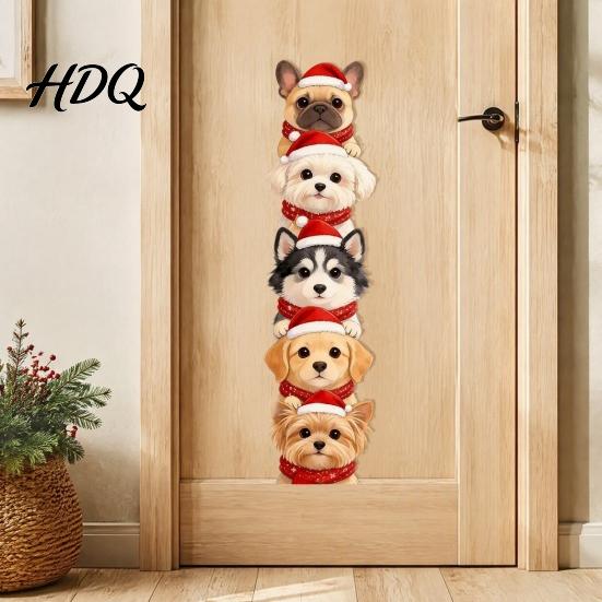 Holiday Home Accents Christmas Puppy Wall Stickers Removable Self-adhesive Dog Decals for Walls Doors PVC