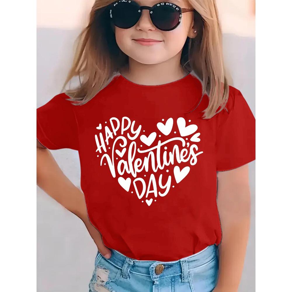 

Summer fashion girls short-sleeved T-shirt with love cartoon pattern printed casual versatile top 100