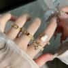 Vintage court style high-end gourd fingertip colorful flower pearl ring femininity mix and match fashion index finger ring