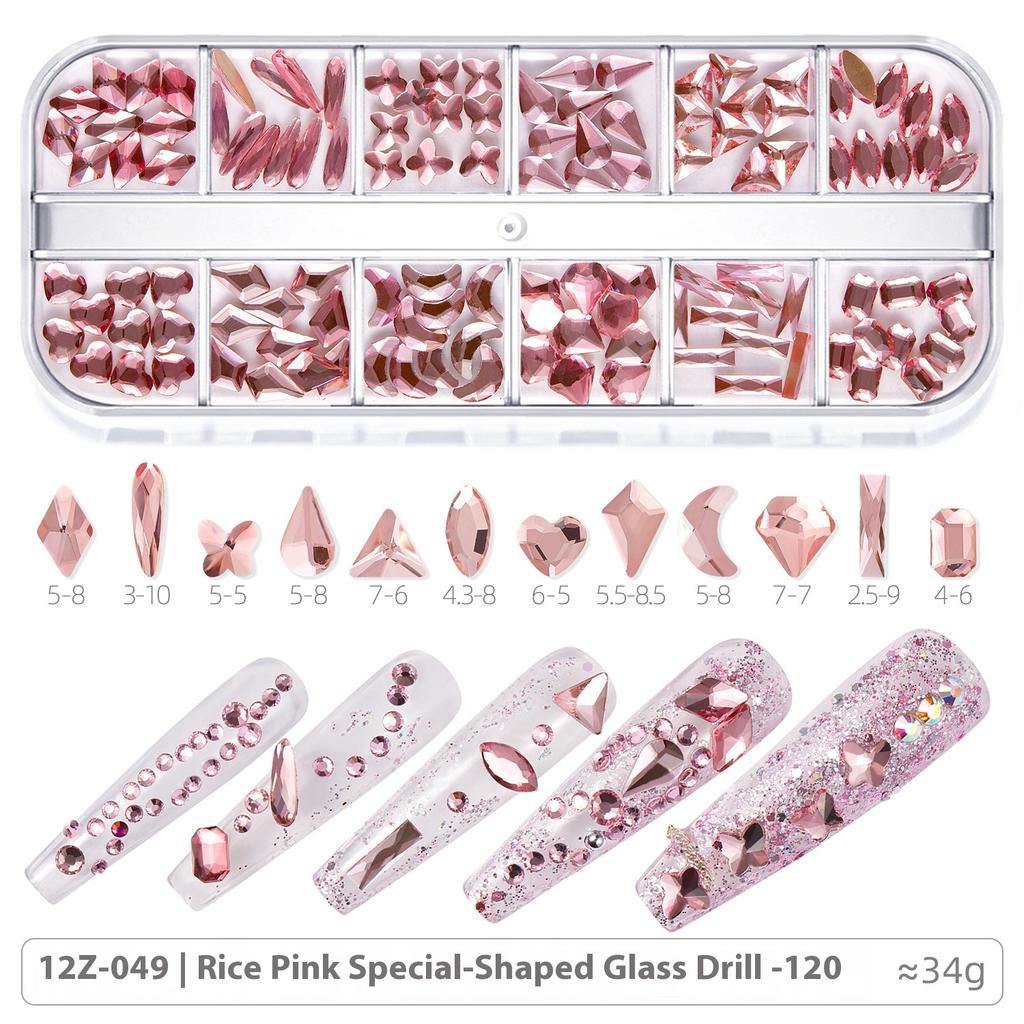Broca para Nail Art 12 Compartimentos Strass Fundo Plano Broca Formato Especial Unha Vidro AB Aurora Transparente Broca Unha Conjunto de Joias para Nail Art