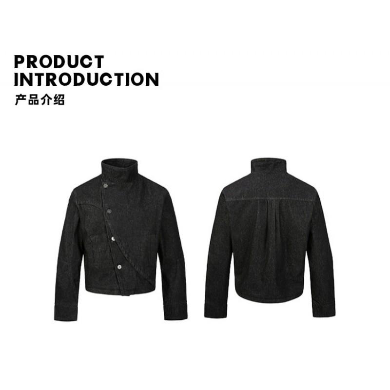 Mens Oversized Denim Jacket Turn-down Collar Single-breasted Casual Outerwear Fall Season