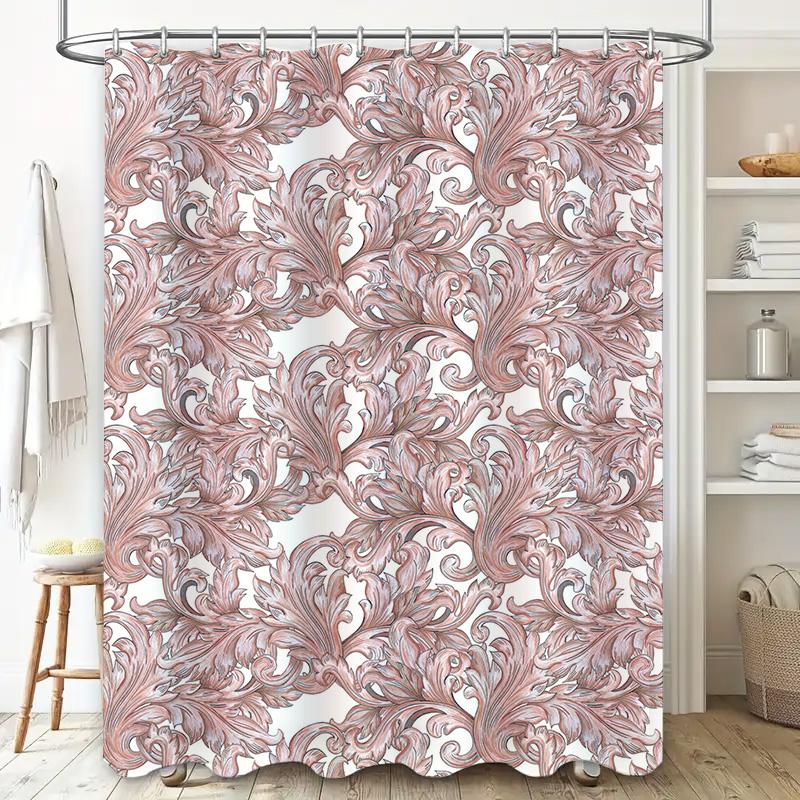 Vintage Floral Print Shower Curtain Pink White Baroque Pattern Waterproof Bath Rug Cover Decoration for Home Decor Bathroom Acce