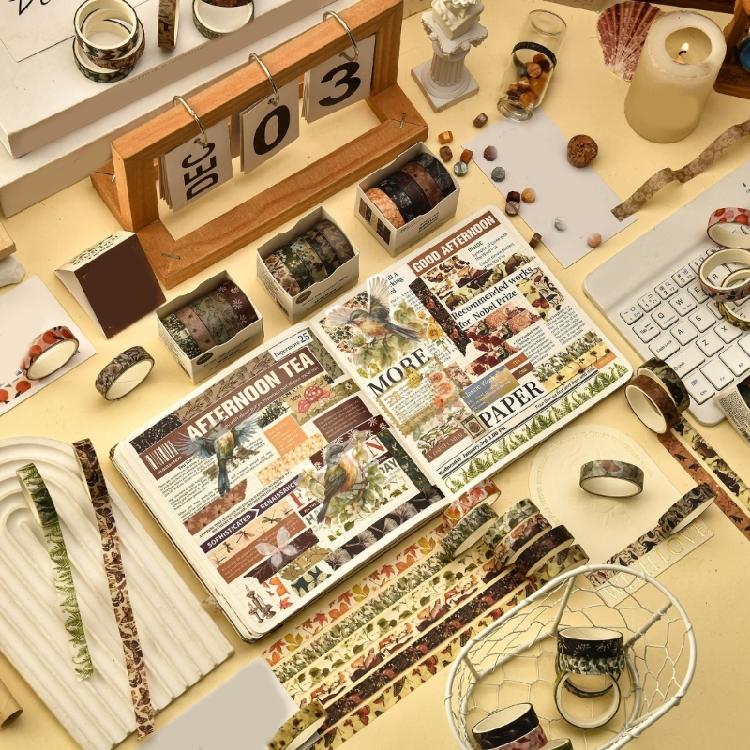 Retro Decorative Tape Forests Plant Print Washis Tape Masking Tape Hand Account Tape for Journaling Phone Scrapbooking