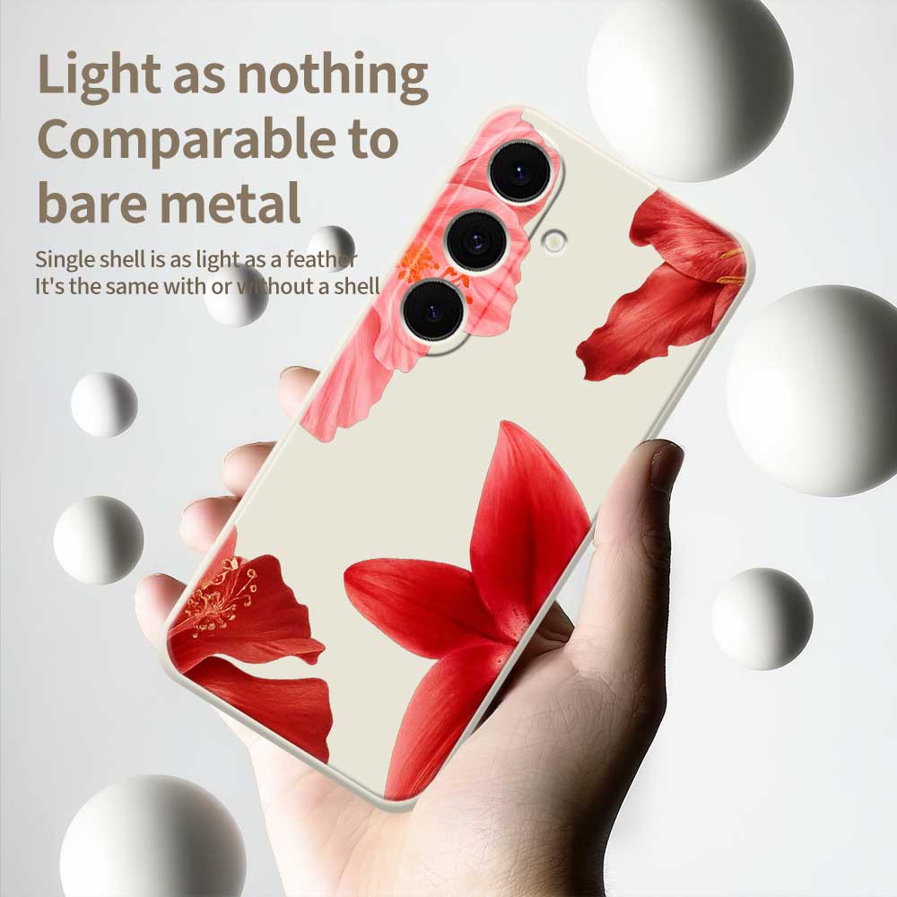 For Samsung Galaxy S25 FE Case Red Flower Pattern Printing Straight Edge TPU Phone Back Cover
