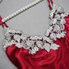 Female Sleepwear Set Solid Color Embroidery Spaghetti Strap Top + Pants 2pcs Pajama Set