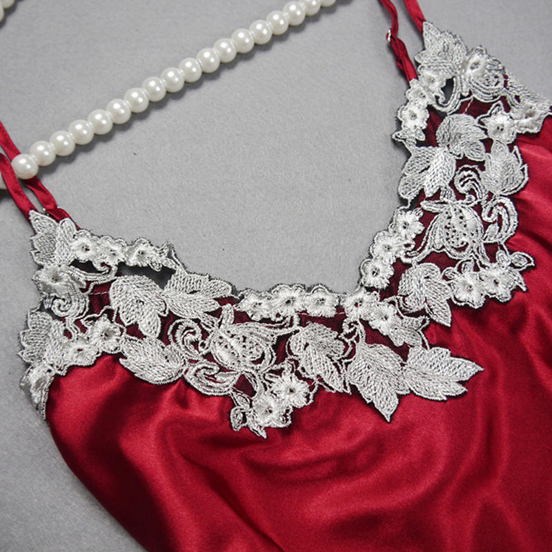 Female Sleepwear Set Solid Color Embroidery Spaghetti Strap Top + Pants 2pcs Pajama Set