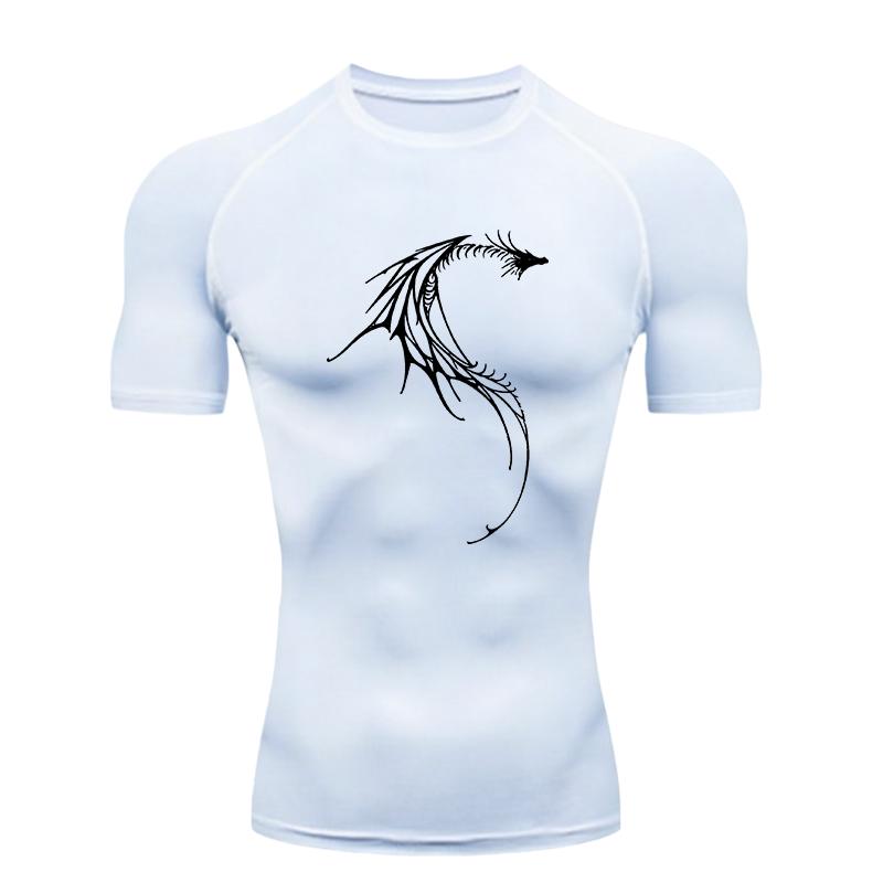 Dragon Pattern Men's Sports T-shirt Training Fitness Compression Short Sleeve Men's Fitness Athletic Tees Rashguard Sports Men's