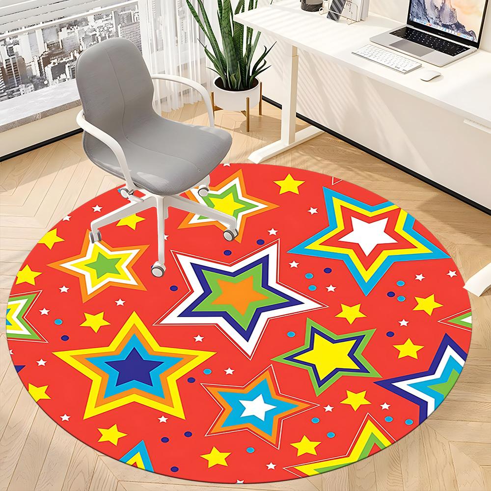 1pc Colorful Stars Pattern Chair Carpet for Office, Round Polyester Mat, Indoor Decor for Office, Easycare Fabric, Washable Non-slip Area Carpet