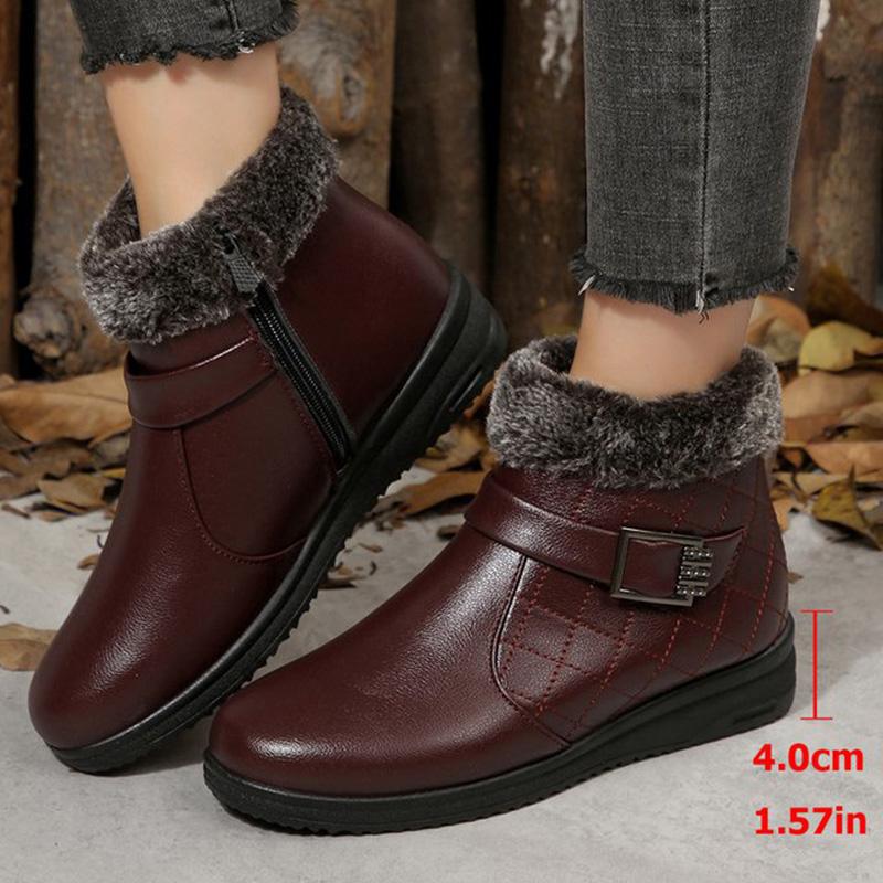 Retro Faux Pu Leather Snow Boots Women Winter 2025 Zipper Up Wedges Snow Boots Woman Anti Slip Furry Warm Booties Female