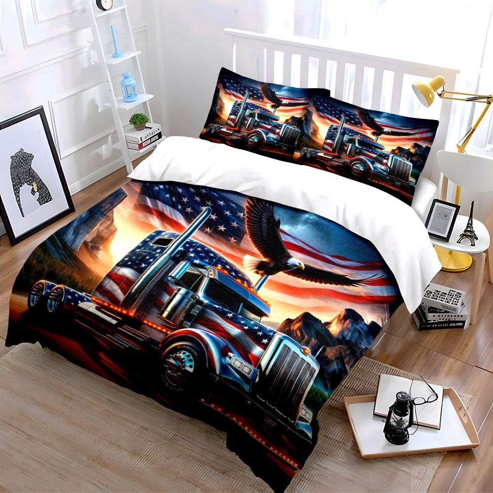 American Flag Truck Bedding Set Bedding Duvet Cover Set Duvet Cover Pillowcases (1 * Duvet Cover 2 * Pillowcases, without duvet insert)
