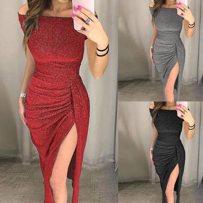 Women's Package Hip Slit One Neck Dresses Shiny Gowns Dresses Evening Dresses
