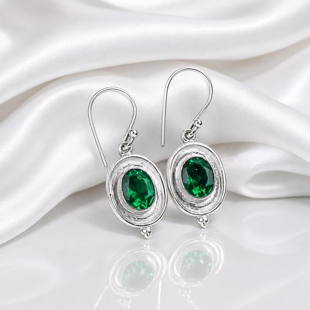 Chrome Diopside Gemstone 925 Sterling Silver Handmade Women's Jewelry Daily-Wear Drop Earrings 1.50" EE-1-3
