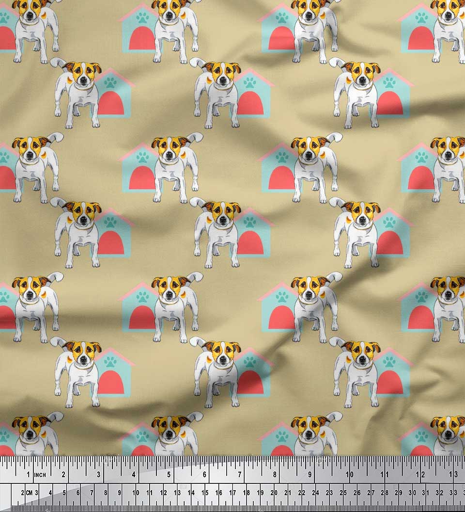 

Soimoi японский креп-атласная ткань Hut & Jack Russell Terrier с принтом собаки, швейная ткань, метр 42 дюйма 42 Inch Wide - Poly Crepe бежевый