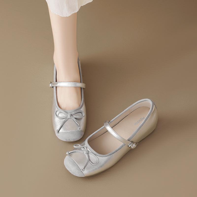 Augustine Silver Single Shoes Women's 2025 New Summer French Beautiful Flat Sole Soft Sole Square Head Mary Jane Single Shoes