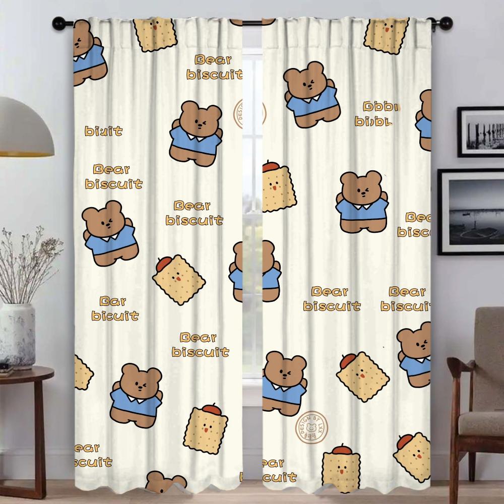 Bear Home Interior Curtains for Camera Partition Modern Living Room Curtains 2 Pieces Shades Window Curtain Tulle for Bedroom