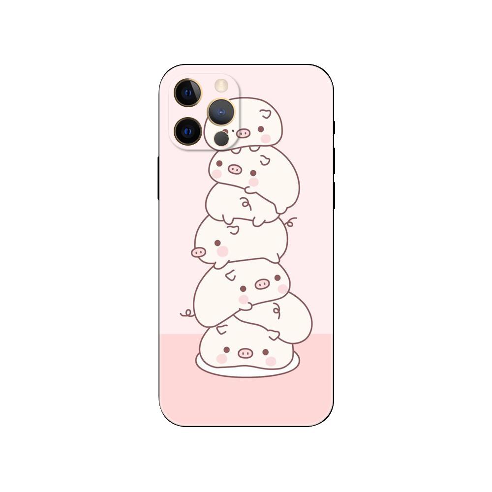 Kawaii Pig Phone Case for Iphone 5 5s 2020se 6 6s 7 8 Plus X 10 XR XS 11 12 13 Mini Pro MAX Black Tpu Back Cover