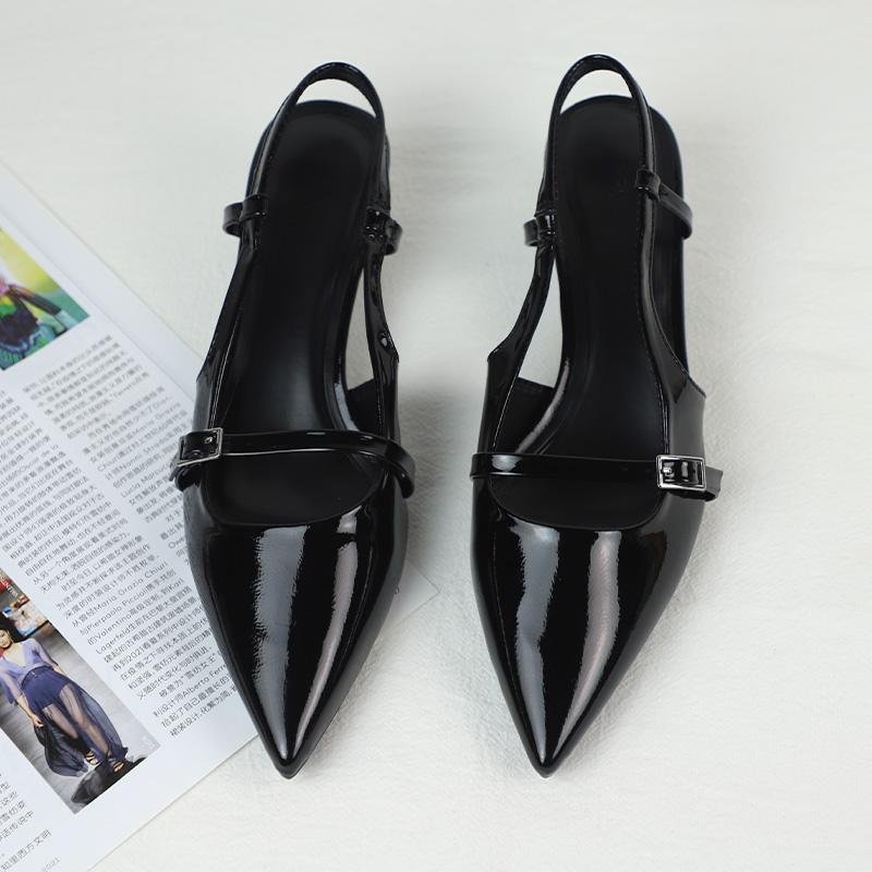 Fashion High Heels Women's Sandals 2025 Summer Elegant Black Pointed Toe Shallow Office Slingbacks Stiletto Chic Buckle Lady Mules Shoes