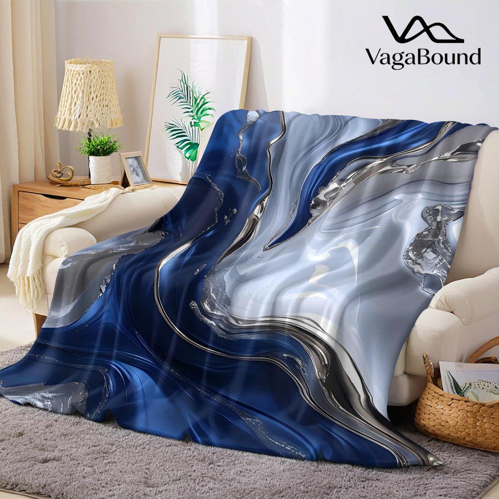 Navy Liquid Swirl Flannel Blanket Warm Soft Halloween Christmas Couch Warm Cozy Decorative Decor Gift for All Season