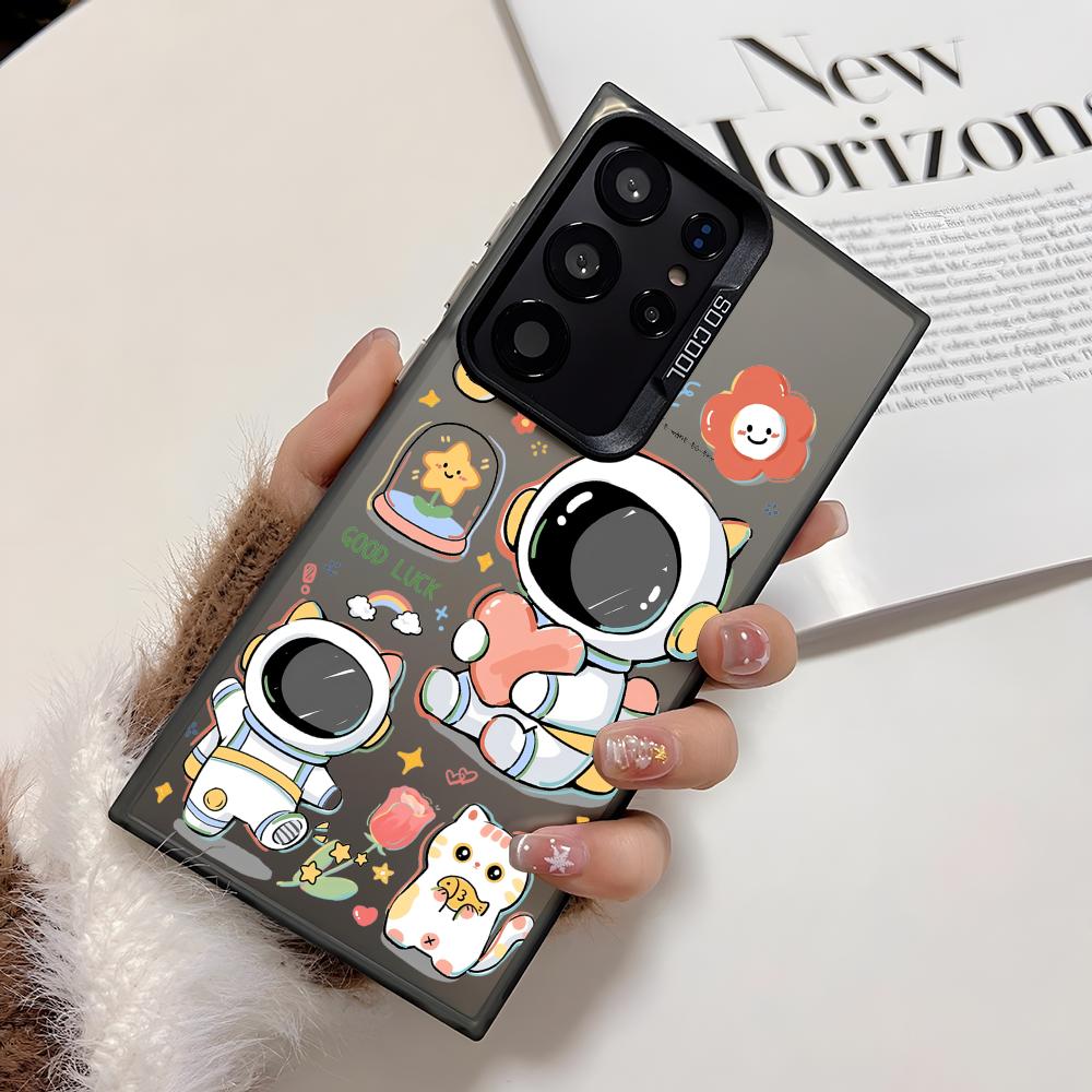 

Cute Cartoon Astronaut Phone Case For Samsung Galaxy S25 Edge S24 S23 S22 S21 S20 Ultra Funda Silicone Silver Cover Galaxy S21 FE 5G