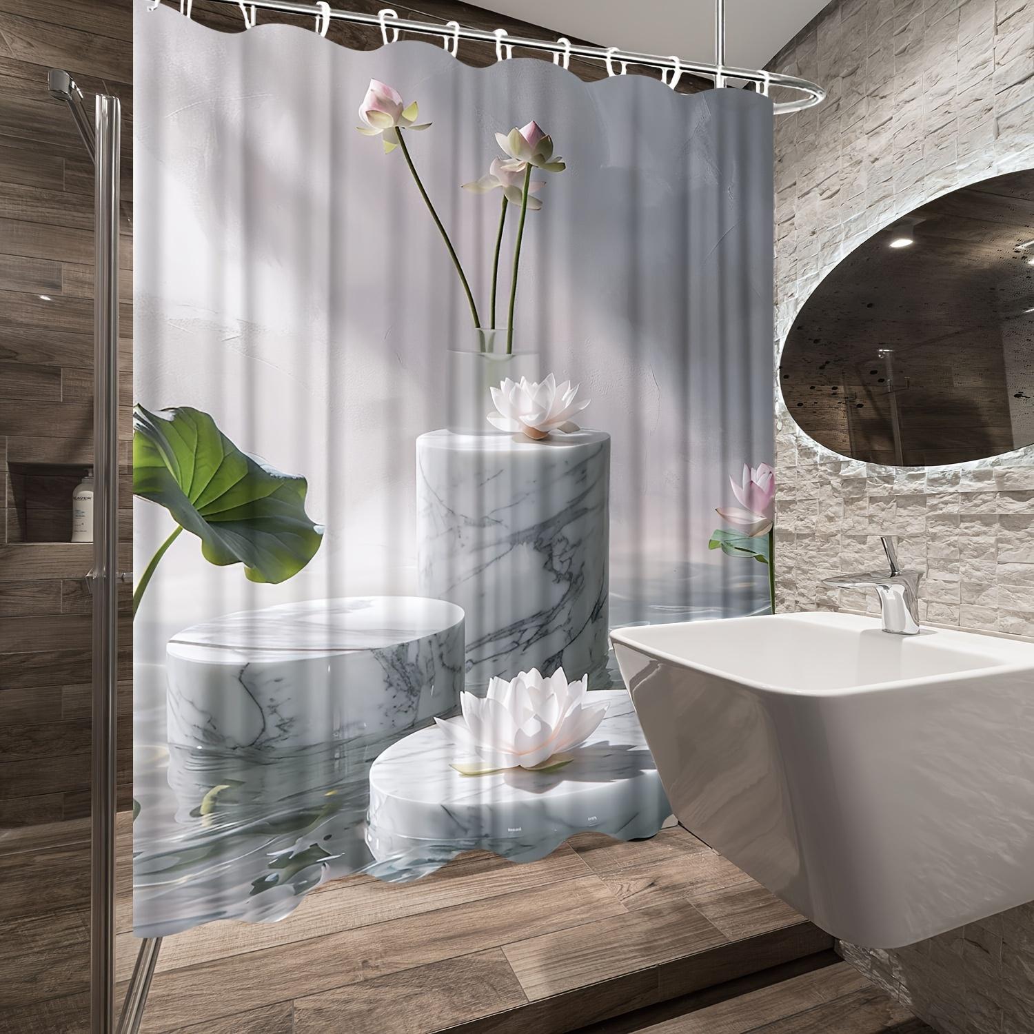 

Zen Lotus Flower Shower Curtain - Ripple Design, High-Quality Polyester, Artistic Bath Decor, Mixed Colors, Nature-Inspired W60H190(CM)-1 Pcs
