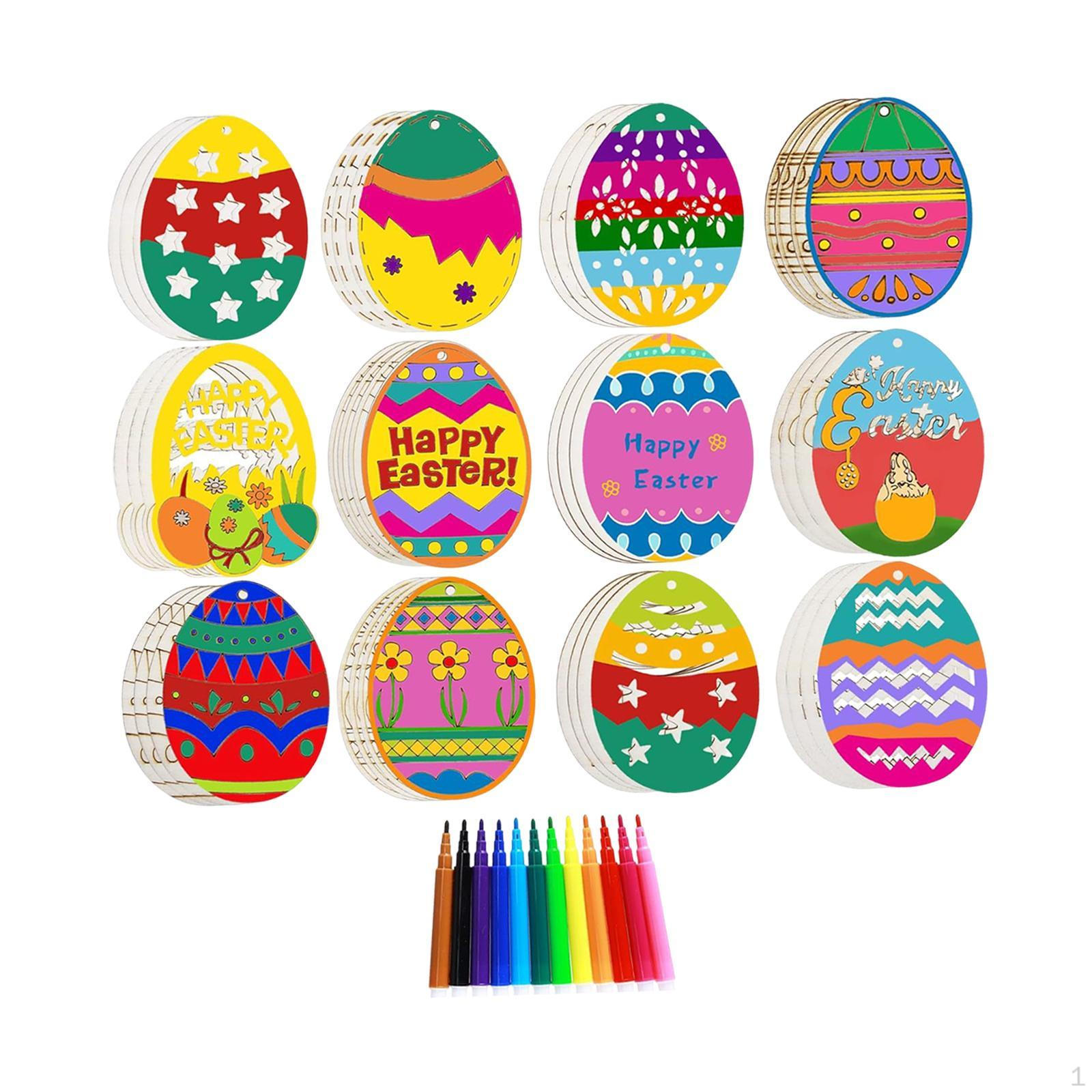 

Пасхальные яйца Деревянные ломтики Подвесные украшения Творческие поделки своими руками для детей Взрослые Украшения 48pcs