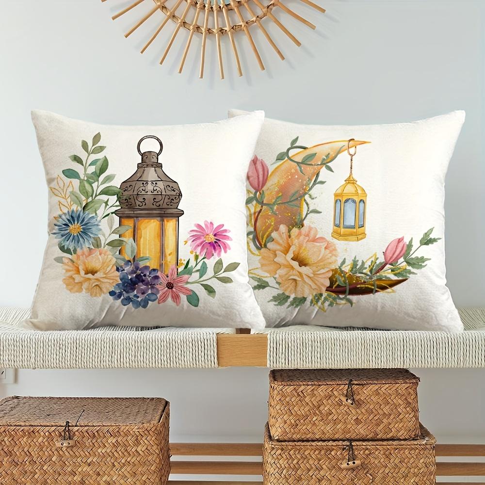 Home Decor Ramadan Kareem Lantern & Flower Pillow Covers Pattern Cushion Cover Suitable for Sofa Bedroom Car Pillow Cover
