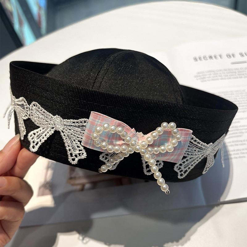 Sailor Hat With Bow Mesh Breathable Cotton For Summer And Spring Wear