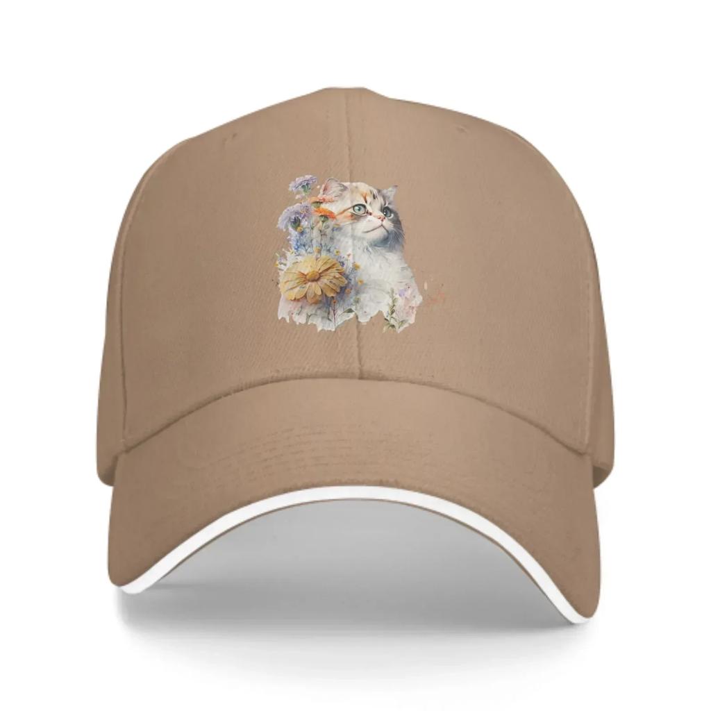 Floral Cat Baseball Caps Fashion Casquette for Unisex Women Adjustable Casual Trucker Hats for Sports Outdoor Activities