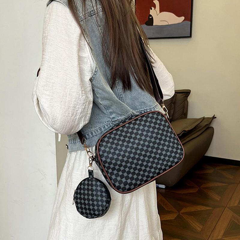 Vintage Trend Quadratische Umhängetasche mit kleinem Beutelmuster PU-Leder Damen Schultertasche