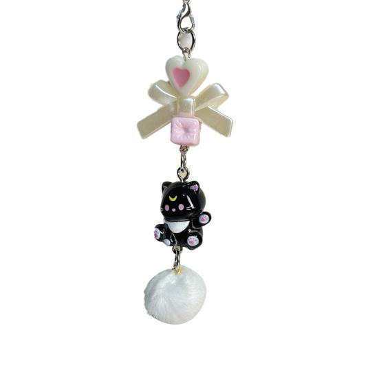 

Bag Pendant Lightweight Mini Cat Furry Ball Charm Key Chain with Bow Decoration Mobile Phones Keychains Gift Accessory чёрный