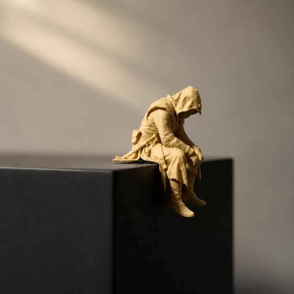Sitting Pose Warrior Figurine 3D Printed Samurai Sculpture Creative Ninja Ornaments Home