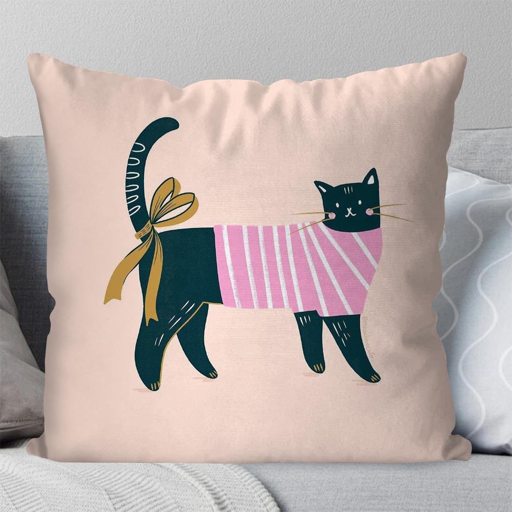 1pc Cute Black Cat Pillow Case Square Pillow Bedroom Sofa Leisure Comfort Cushion Car Living Room Home Decoration 40X40