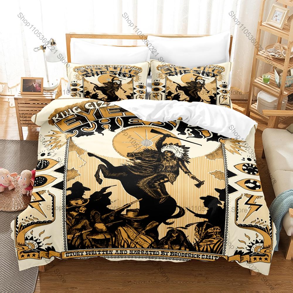 King Gizzard & The Lizard Wizard Bedding Set Duvet Cover + 2 Pillowcases Neo Psychedelic Rock Retro Bedroom Decor