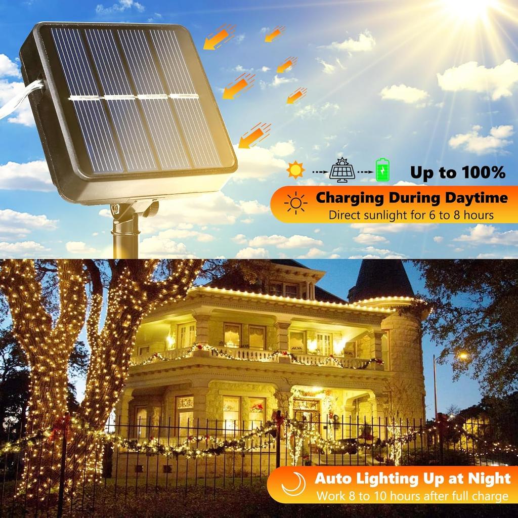 Joomer Solar Fairy Lights, 2-Pack Total 80FT 240LED Lights, Warm White | Copper Wire, Solar String Light Waterproof 8 Lighting Modes for Patio Fence