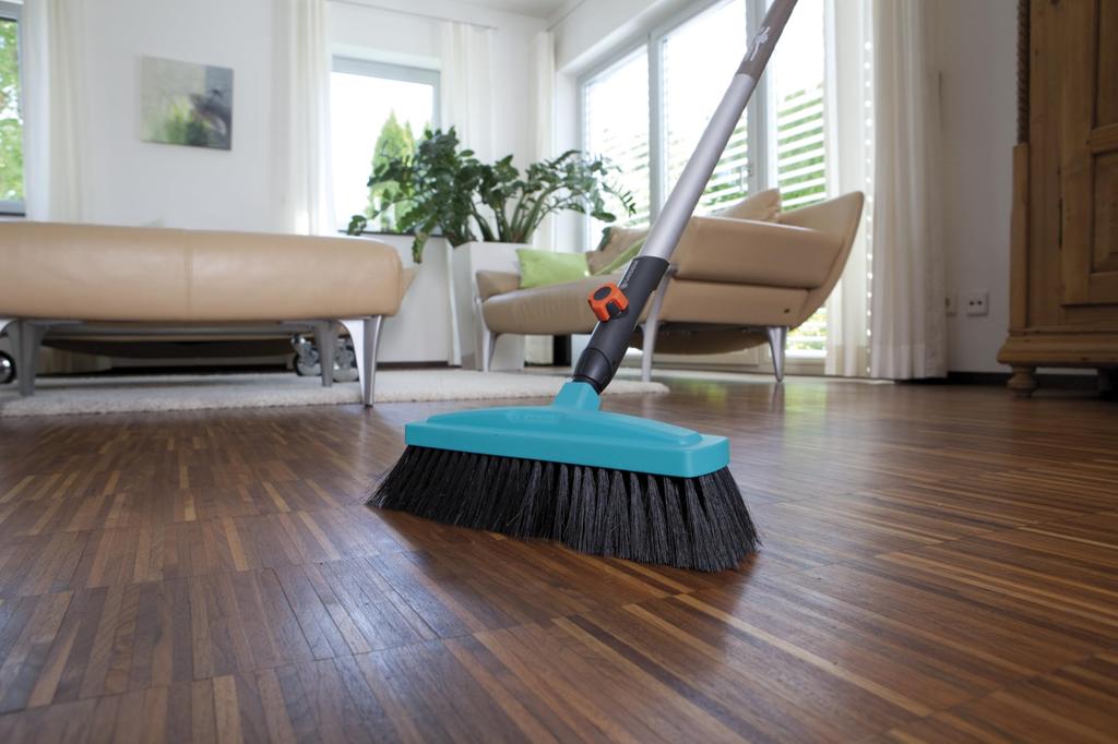 GARDENA Combi System Broom for Indoor Floor Cleaning, Black/Blue, 34cm, 3630-20, Product Warranty: Up to 25 Years