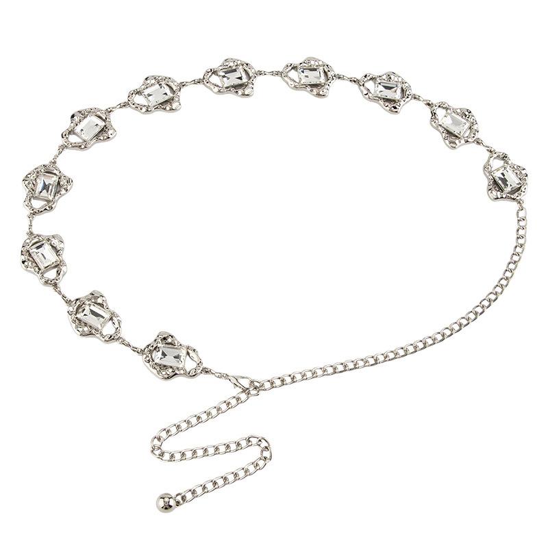 

Европейский и американский стиль Металлическая цепочка Женский инкрустированный стразами Универсальный аксессуар для платья Кристальный пояс Тонкая поясная цепочка Женская