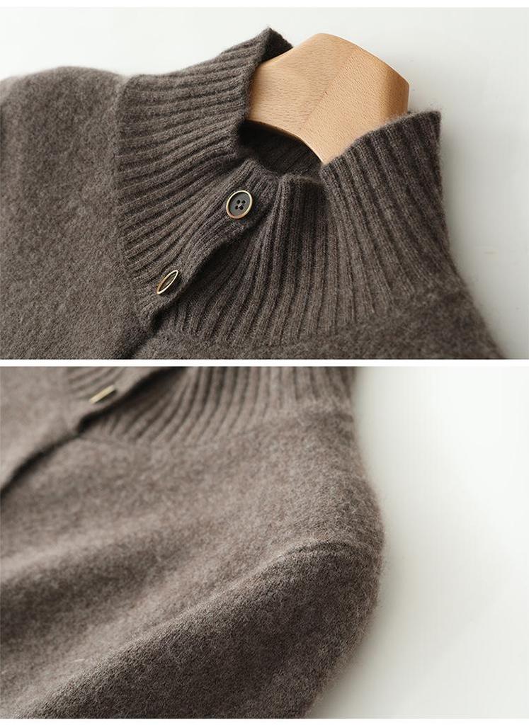 High-End Women's Stand-Up Collar Wool Cardigan Coat - Autumn/Winter Casual Knit Sweater.