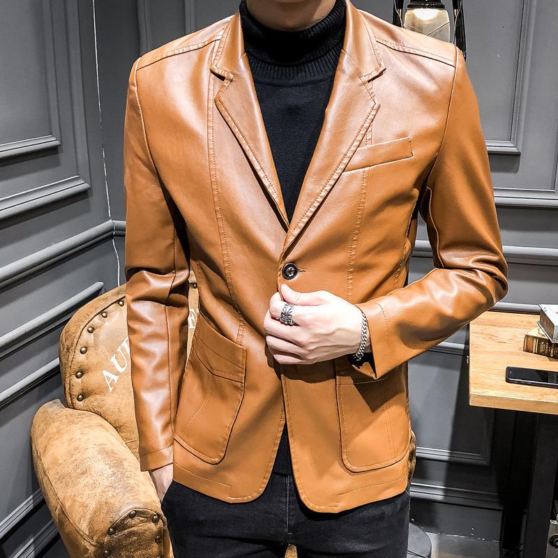 Spring Thin Men's Leather Jacket Men's Slim Leather Suit PU Leather Jacket Suit Men's Jacket