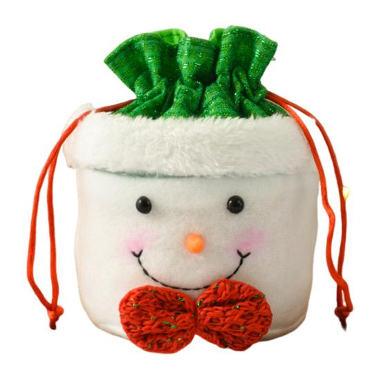 Christmas Drawstring Gift Bag 3D Plush Reindeer Santa Snowman Fruit Sacks Reusable Fabric Candies Goodie Storage Bag for Xmas Party Favors