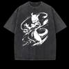 Psychic Graphic Streetwear Poke T-Shirt, Schwarz Säure-Waschung Übergroßes Anime-Shirt, Unisex