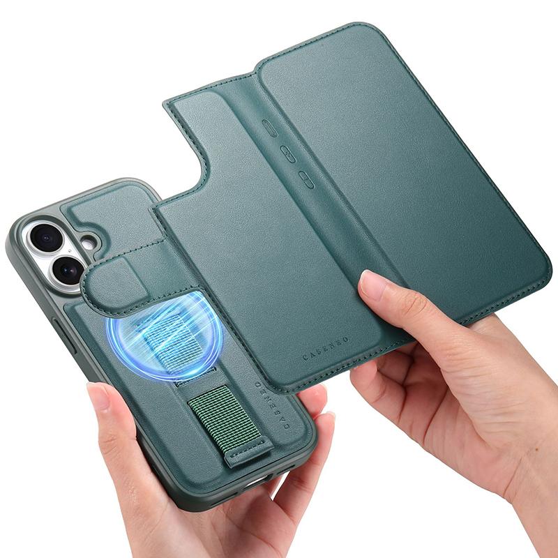 Leather Wallet Case for IPhone 17 Pro Air 15 14 13 12 16 Pro Max Plus Magsafe Case 2 in 1 Detachable Magnetic Flip Cover Holder