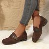 2026 Neue Französische Retro-Loafer mit eckiger Spitze für Damen, Vielseitig, Blockabsatz, Gürtelschnalle