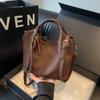 Brown PU Leather Bucket Handbags Women Autumn Fashion Hasp Design Crossbody Bags Lady Daily Commuter Shoulder Bag