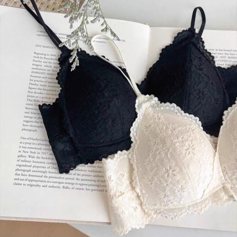 Women Lace Wireless Bra Thin Straps Push Up Comfort Everyday Lingerie