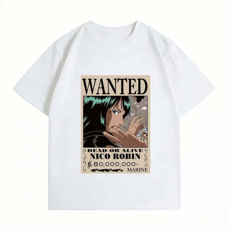 Unisexs Clothing New 100 Cotton Breathable Summer TShirt One Piece Nico Robin Wanted Print Casual Streetwear Unisexs Tops