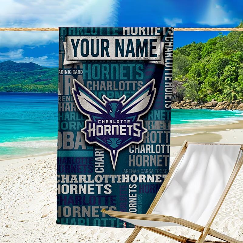Custom Name Beach Towel Charlotte-Hornets Logo Beach Towel, Soft Microfiber, Gift for Her/Him, Birthday, for Pool, Beach, Travel, Fan gifts